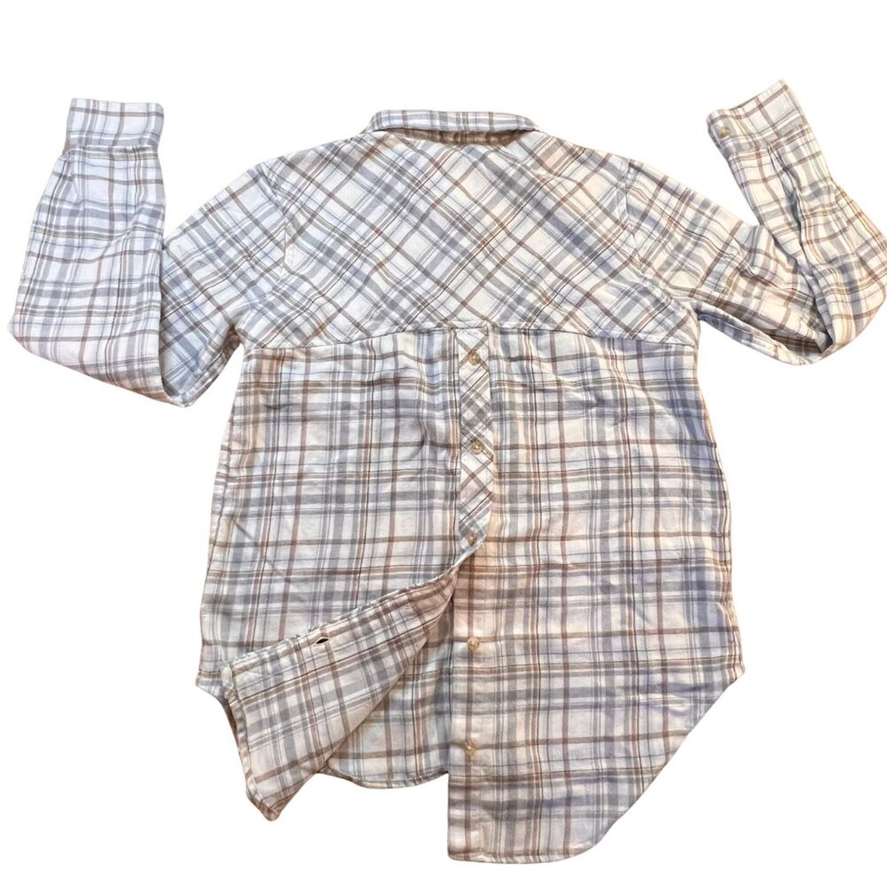Marmont Womens Flannel Button Back Plaid Shirt Top Blouse Medium Gray Up Cabin - Picture 5 of 11